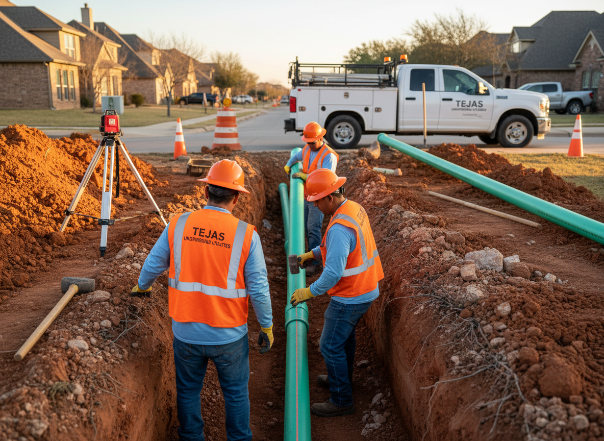 Sanitary sewer line installation on a North Texas commercial project
